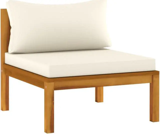 Alt view image 8 of 18 - vidaXL Sectional Middle Sofa with Cream White Cushion Acacia Wood