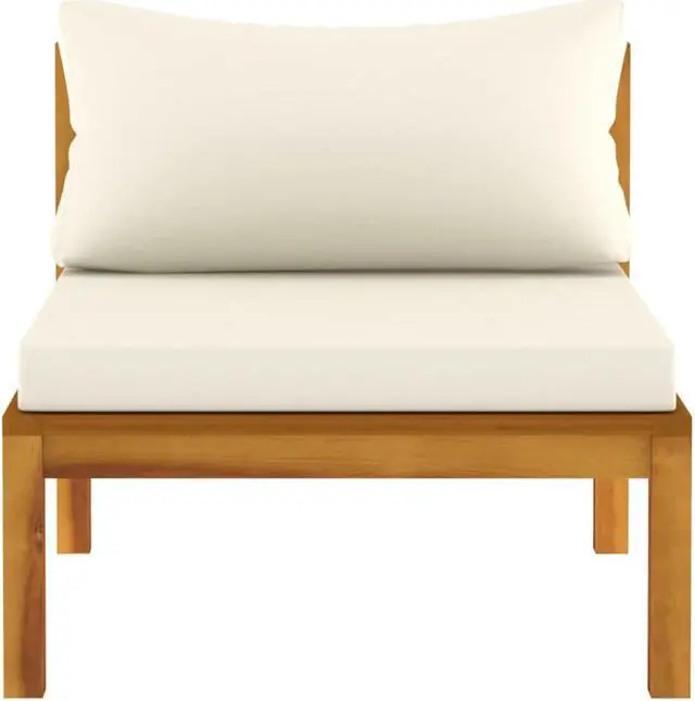 Alt view image 9 of 18 - vidaXL Sectional Middle Sofa with Cream White Cushion Acacia Wood