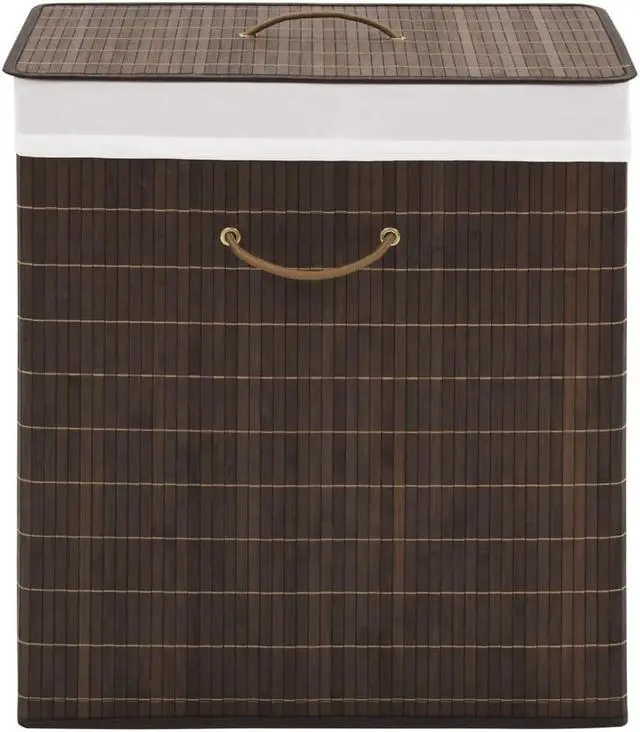 Alt view image 5 of 11 - vidaXL Bamboo Laundry Bin Rectangular Dark Brown