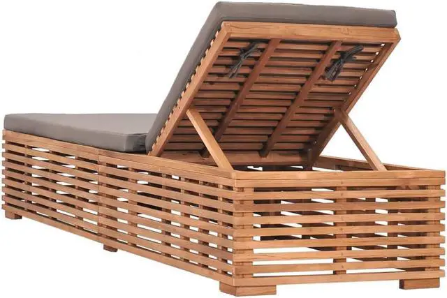 Alt view image 9 of 17 - vidaXL Sun Lounger with Dark Gray Cushion Solid Teak Wood