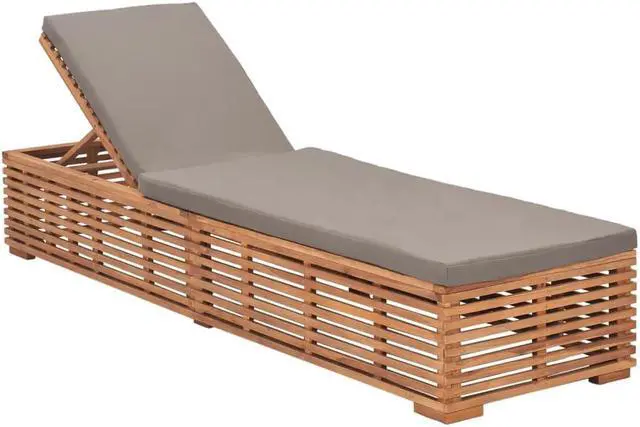 Alt view image 7 of 17 - vidaXL Sun Lounger with Dark Gray Cushion Solid Teak Wood