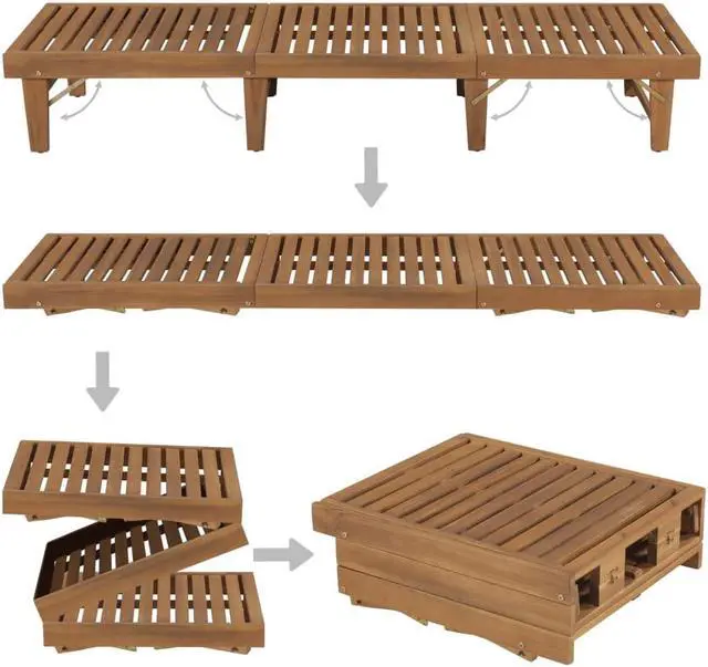 Alt view image 9 of 10 - vidaXL Folding Sun Lounger with Cushion Solid Acacia Wood