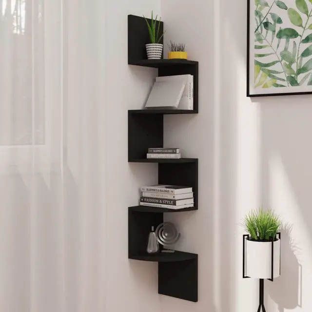 Main image of vidaXL Wall Corner Shelf Black 7.5"x7.5"x48.4" Engineered Wood
