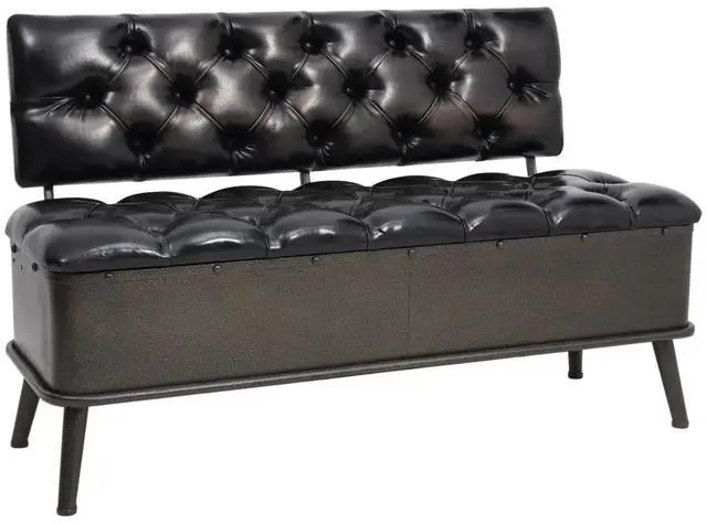 Alt view image 7 of 12 - vidaXL Storage Bench with Backrest 43.3" Black Faux Leather