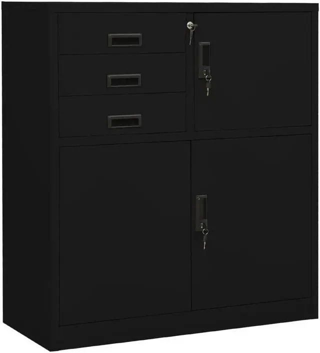 Alt view image 8 of 17 - vidaXL Office Cabinet Black 35.4"x15.7"x40.2" Steel