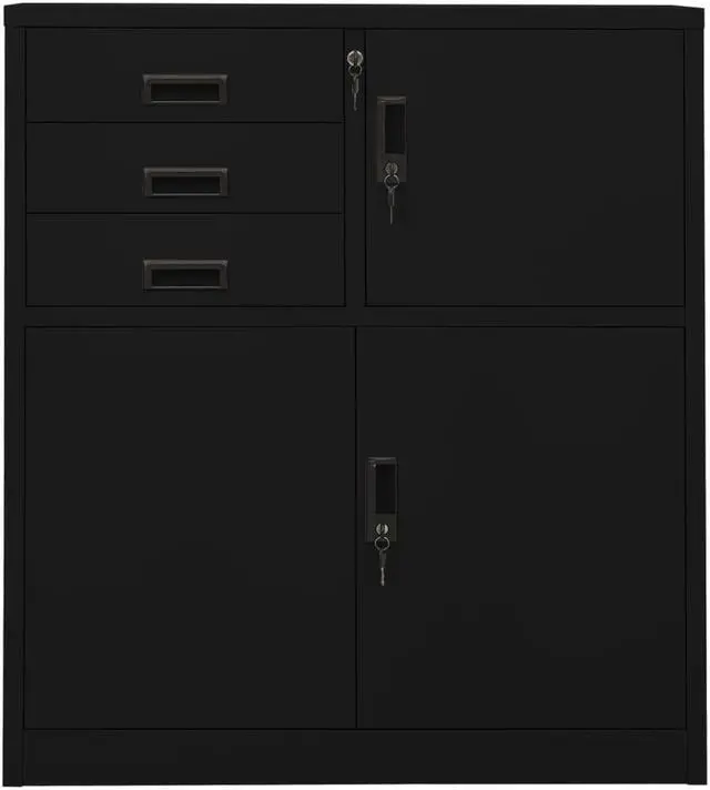 Alt view image 9 of 17 - vidaXL Office Cabinet Black 35.4"x15.7"x40.2" Steel