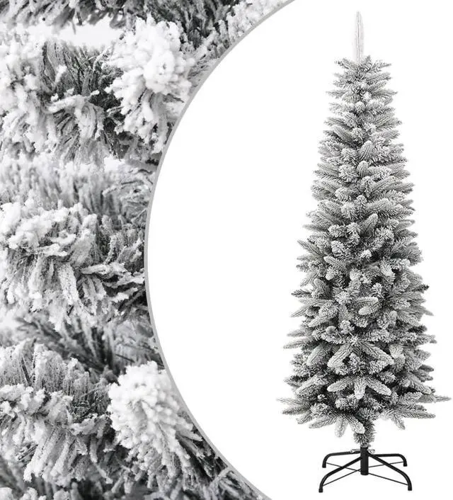 Alt view image 5 of 13 - vidaXL Christmas Tree Slim Artificial Xmas Tree with Flocked Snow PVC and PE