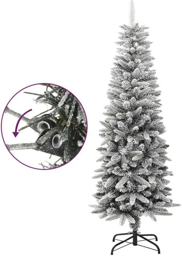 Alt view image 6 of 13 - vidaXL Christmas Tree Slim Artificial Xmas Tree with Flocked Snow PVC and PE
