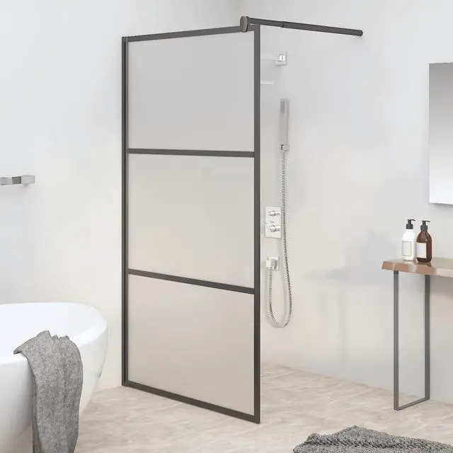 Alt view image 7 of 12 - vidaXL Walk-in Shower Wall 45.3"x76.8" Frosted ESG Glass Black