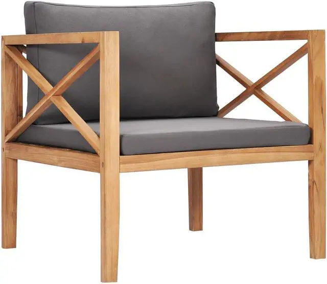 Alt view image 14 of 18 - vidaXL Patio Chair Outdoor Furniture with Dark Gray Cushions Solid Wood Teak