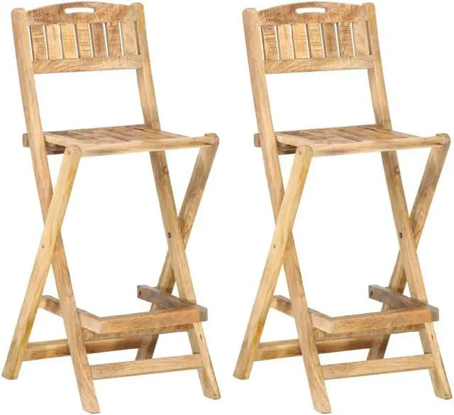 Alt view image 7 of 18 - vidaXL Folding Patio Bar Chairs 2 pcs Solid Mango Wood