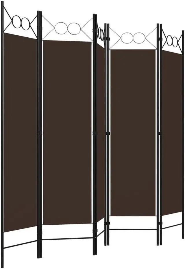 Alt view image 9 of 12 - vidaXL 5-Panel Room Divider Brown 78.7"x70.9"