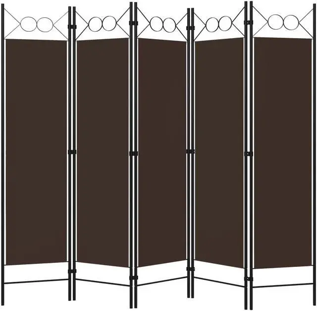Alt view image 8 of 12 - vidaXL 5-Panel Room Divider Brown 78.7"x70.9"