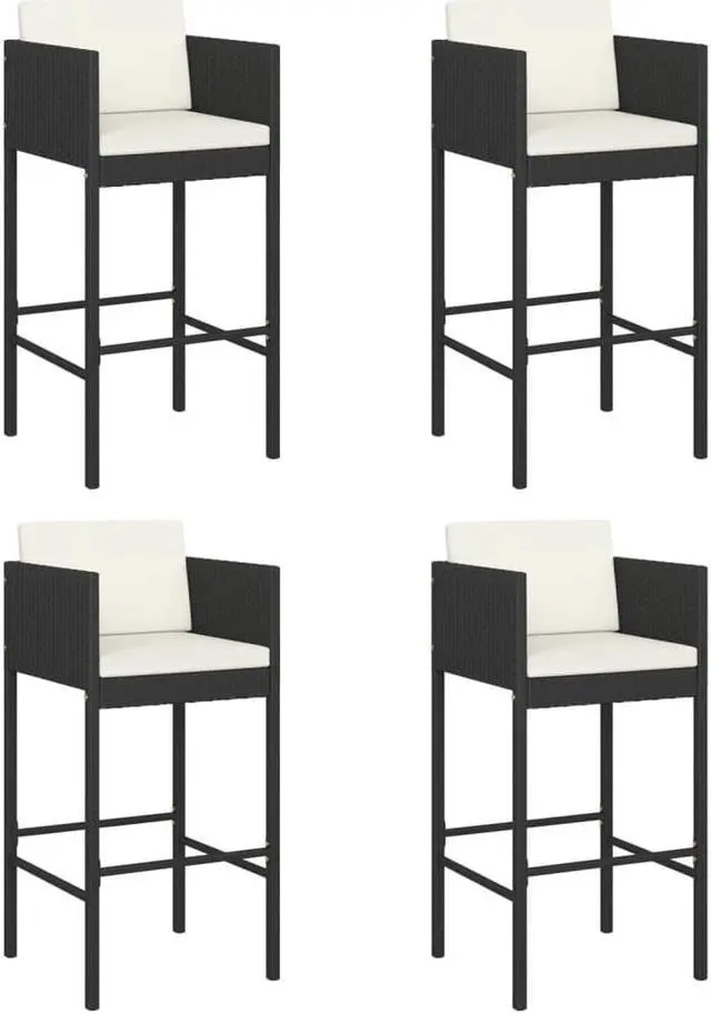 Alt view image 8 of 17 - vidaXL Bar Stools 4 pcs with Cushions Black Poly Rattan