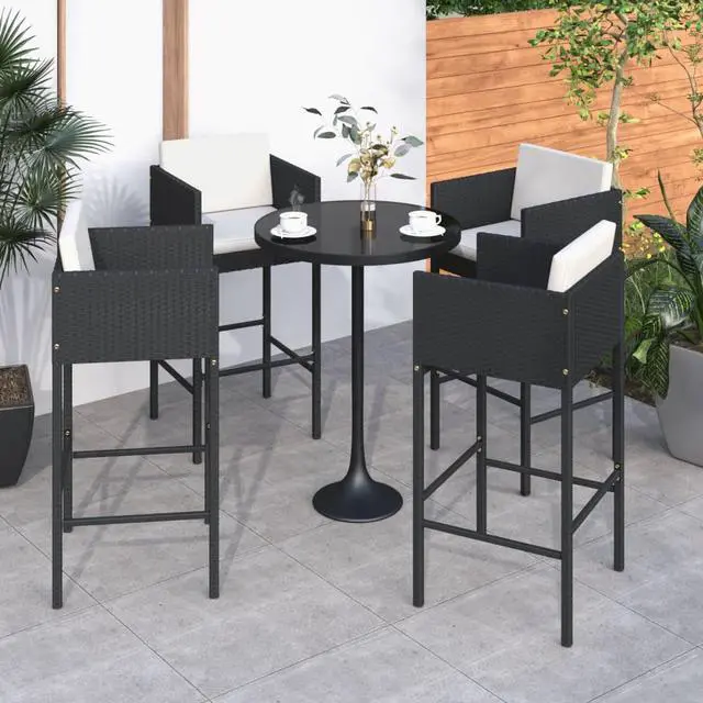 Alt view image 7 of 17 - vidaXL Bar Stools 4 pcs with Cushions Black Poly Rattan