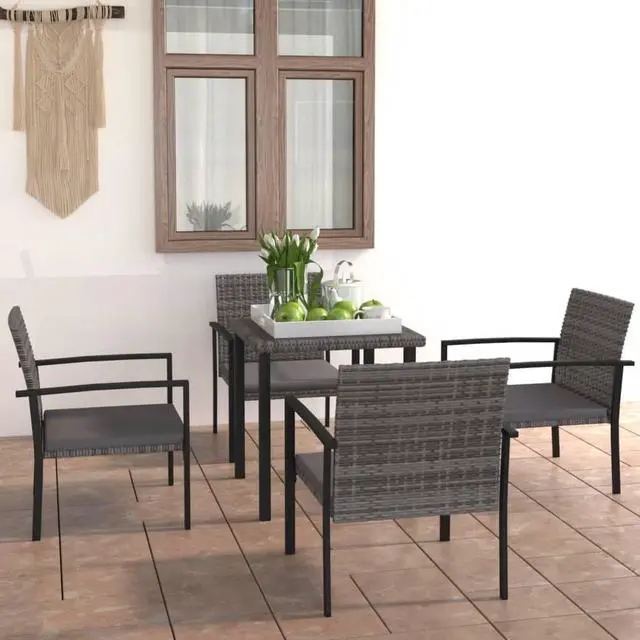 Alt view image 7 of 12 - vidaXL 5 Piece Garden Dining Set Poly Rattan Gray