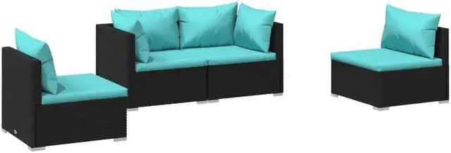 Alt view image 5 of 10 - vidaXL 4 Piece Patio Lounge Set with Cushions Poly Rattan Black