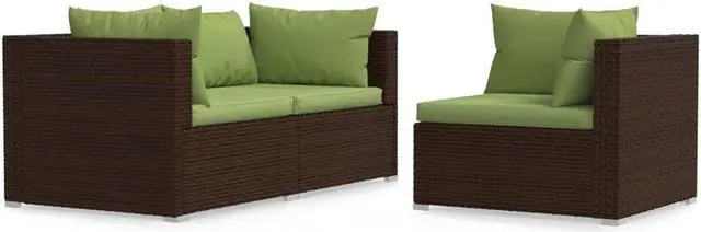 Alt view image 6 of 14 - vidaXL 3 Piece Patio Lounge Set with Cushions Brown Poly Rattan