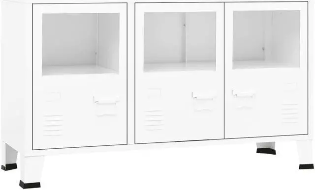 Alt view image 9 of 16 - vidaXL Sideboard Industrial Storage Cabinet with Handle White Metal and Glass