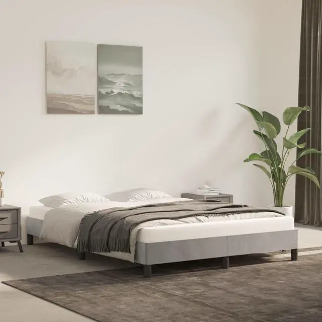 Alt view image 8 of 13 - vidaXL Queen Size Bed Frame with Plywood Slats, Platform Bed Frame, Velvet Upholstered Mattress Foundation, No Box Spring Needed & Easy Assembly, Light Gray, without Mattress