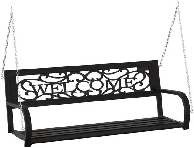 Alt view image 8 of 17 - vidaXL Patio Swing Bench 49.2" Steel and Plastic Black
