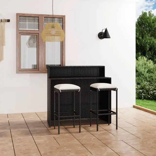 Alt view image 7 of 12 - vidaXL 3 Piece Garden Bar Set with Cushions Black