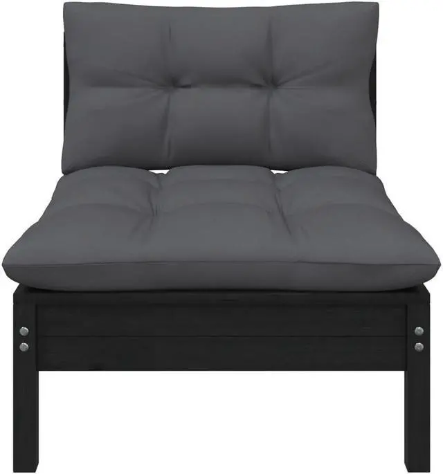 Alt view image 6 of 11 - vidaXL Patio Middle Sofa with Cushions Black Solid Pinewood