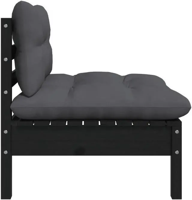 Alt view image 7 of 11 - vidaXL Patio Middle Sofa with Cushions Black Solid Pinewood