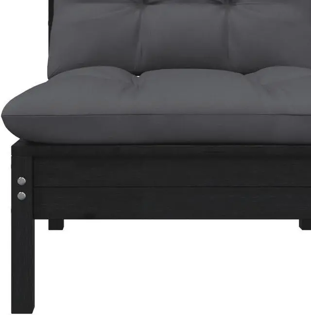 Alt view image 8 of 11 - vidaXL Patio Middle Sofa with Cushions Black Solid Pinewood