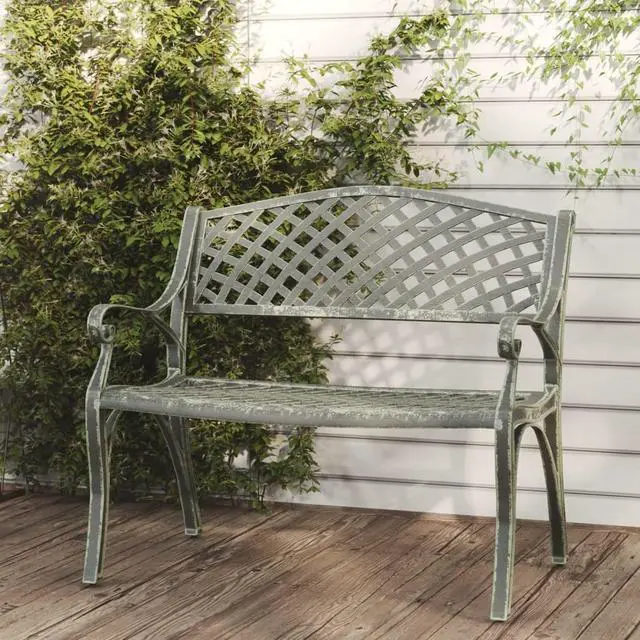 Alt view image 7 of 18 - vidaXL Patio Bench 40.2" Cast Aluminum Green