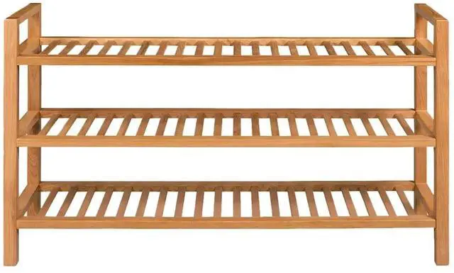 Alt view image 15 of 18 - vidaXL Solid Oak Wood Shoe Rack with 3 Shelves 23.6" Hallway Footwear Storage