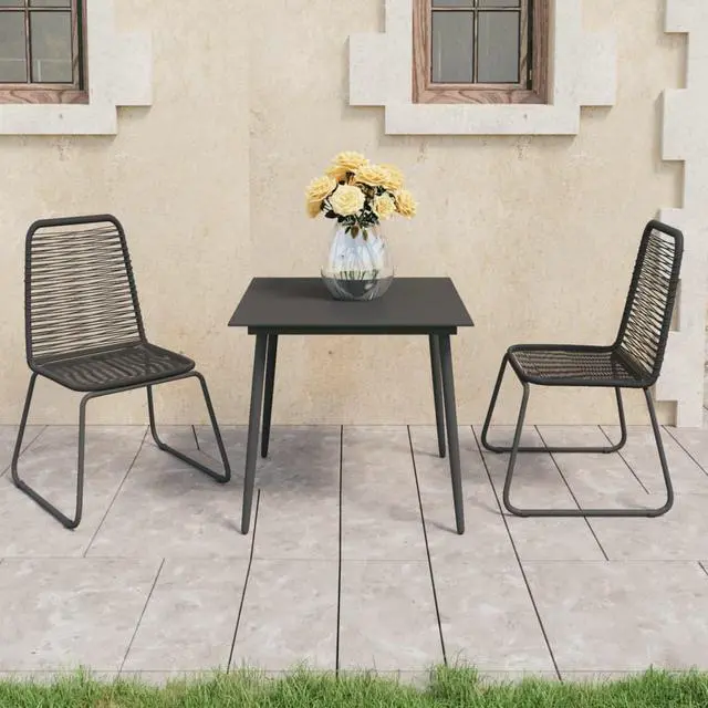 Alt view image 7 of 13 - vidaXL 3 Piece Garden Dining Set PVC Rattan Black