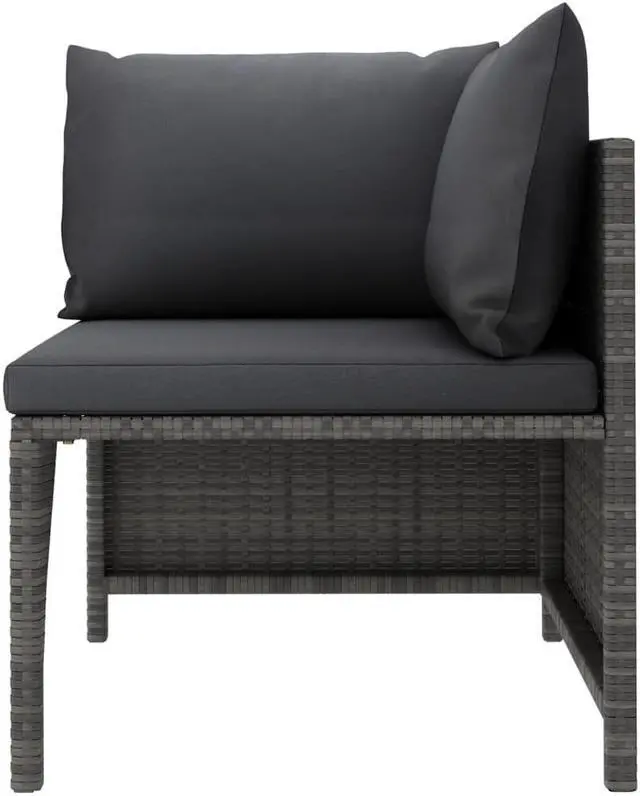 Alt view image 8 of 15 - vidaXL 4-Seater Patio Sofa with Cushions Gray Poly Rattan