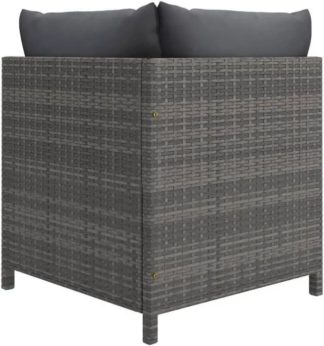 Alt view image 9 of 15 - vidaXL 4-Seater Patio Sofa with Cushions Gray Poly Rattan
