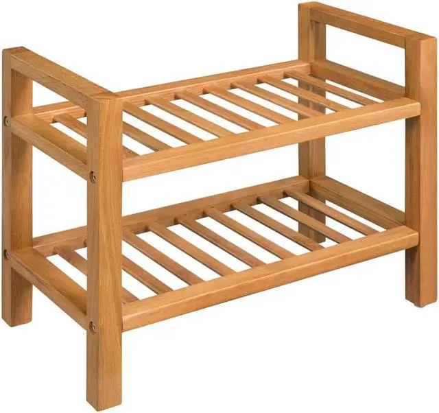 Alt view image 10 of 13 - vidaXL Shoe Rack 2-Tier Shoe Storage Organizer Shoe Shelf Holder Solid Oak Wood