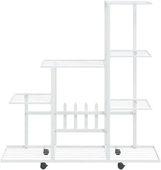 Alt view image 9 of 13 - vidaXL Flower Stand with Wheel 37.2"x9.8"x36.4" White Metal