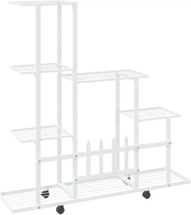 Alt view image 11 of 13 - vidaXL Flower Stand with Wheel 37.2"x9.8"x36.4" White Metal