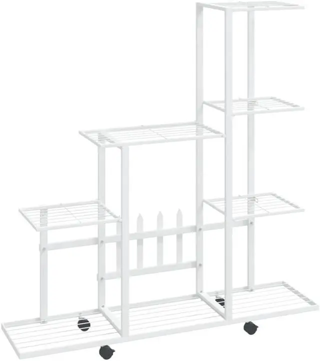 Alt view image 8 of 13 - vidaXL Flower Stand with Wheel 37.2"x9.8"x36.4" White Metal