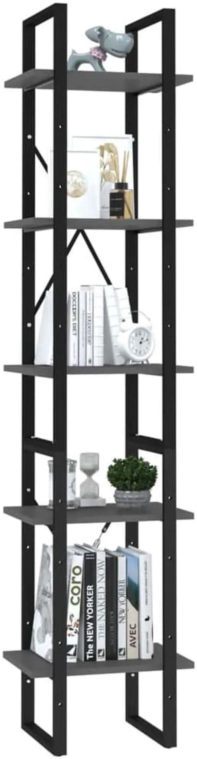 Alt view image 8 of 13 - vidaXL 5-Tier Book Cabinet Gray 15.7" x 11.8" x 69.9" Chipboard