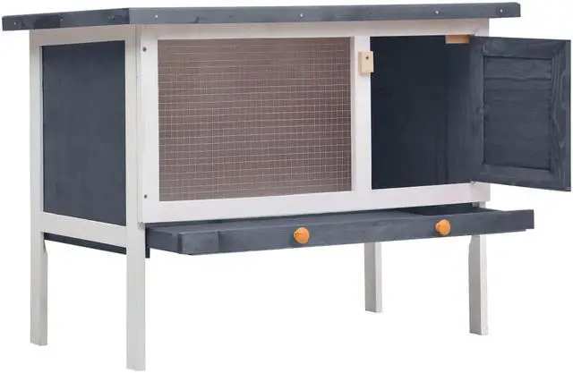 Alt view image 6 of 13 - vidaXL Outdoor Rabbit Hutch 1 Layer Gray Wood
