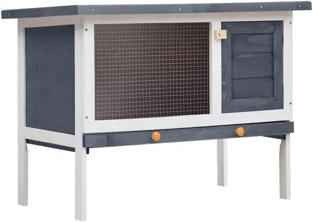 Alt view image 5 of 13 - vidaXL Outdoor Rabbit Hutch 1 Layer Gray Wood