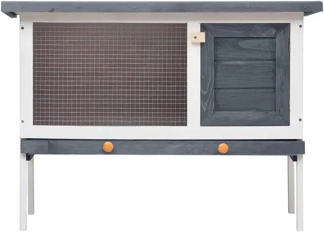 Alt view image 7 of 13 - vidaXL Outdoor Rabbit Hutch 1 Layer Gray Wood