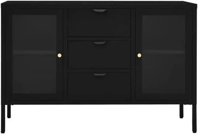 Main image of vidaXL Sideboard Black 41.3"x13.8"x27.6" Steel and Tempered Glass