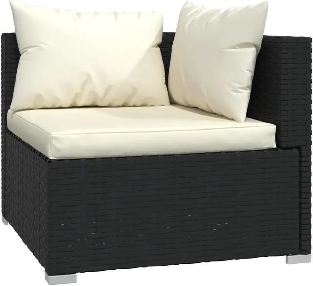 Alt view image 7 of 7 - vidaXL 3-Seater Sofa with Cushions Black Poly Rattan