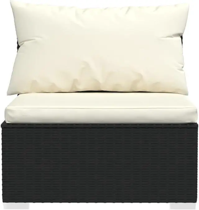Alt view image 6 of 7 - vidaXL 3-Seater Sofa with Cushions Black Poly Rattan