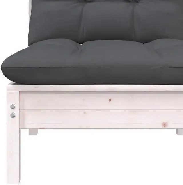 Alt view image 5 of 10 - vidaXL Patio Middle Sofa with Cushions White Solid Pinewood