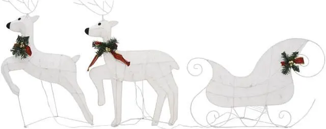 Alt view image 8 of 15 - vidaXL Lighted Reindeer and Sleigh Christmas Decoration with 60 LEDs White