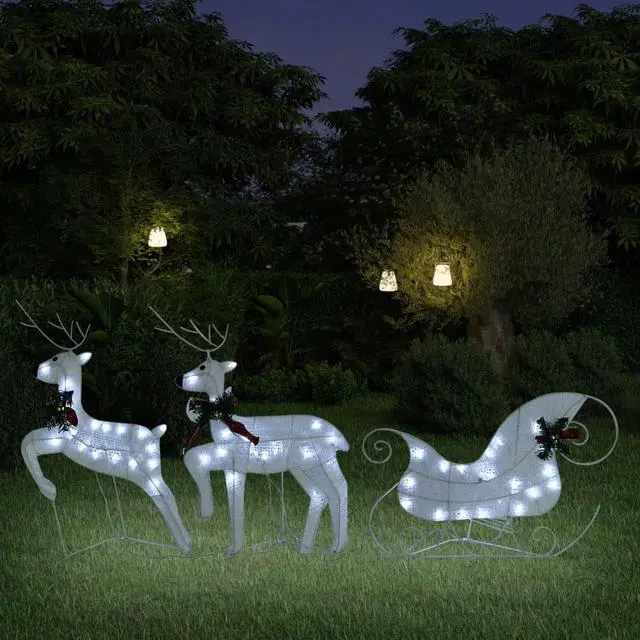 Alt view image 7 of 15 - vidaXL Lighted Reindeer and Sleigh Christmas Decoration with 60 LEDs White