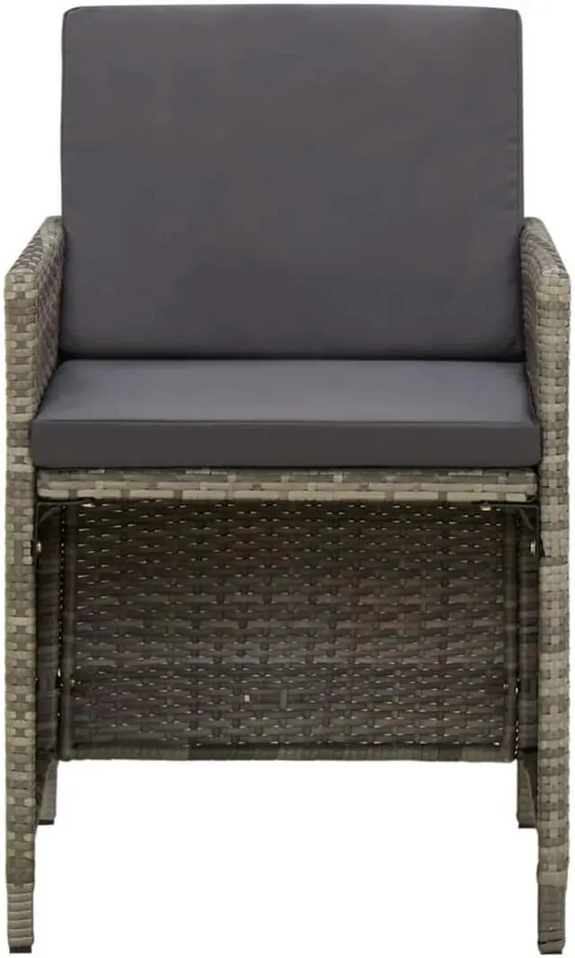 Alt view image 9 of 17 - vidaXL Garden Chair Set of 4 Grey PE rattan, powder-coated steel, fabric