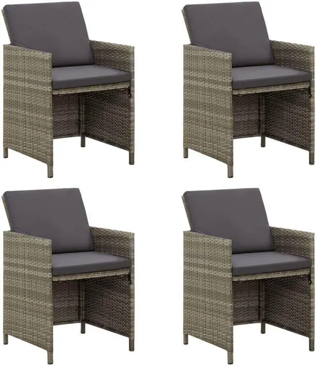 Alt view image 7 of 17 - vidaXL Garden Chair Set of 4 Grey PE rattan, powder-coated steel, fabric